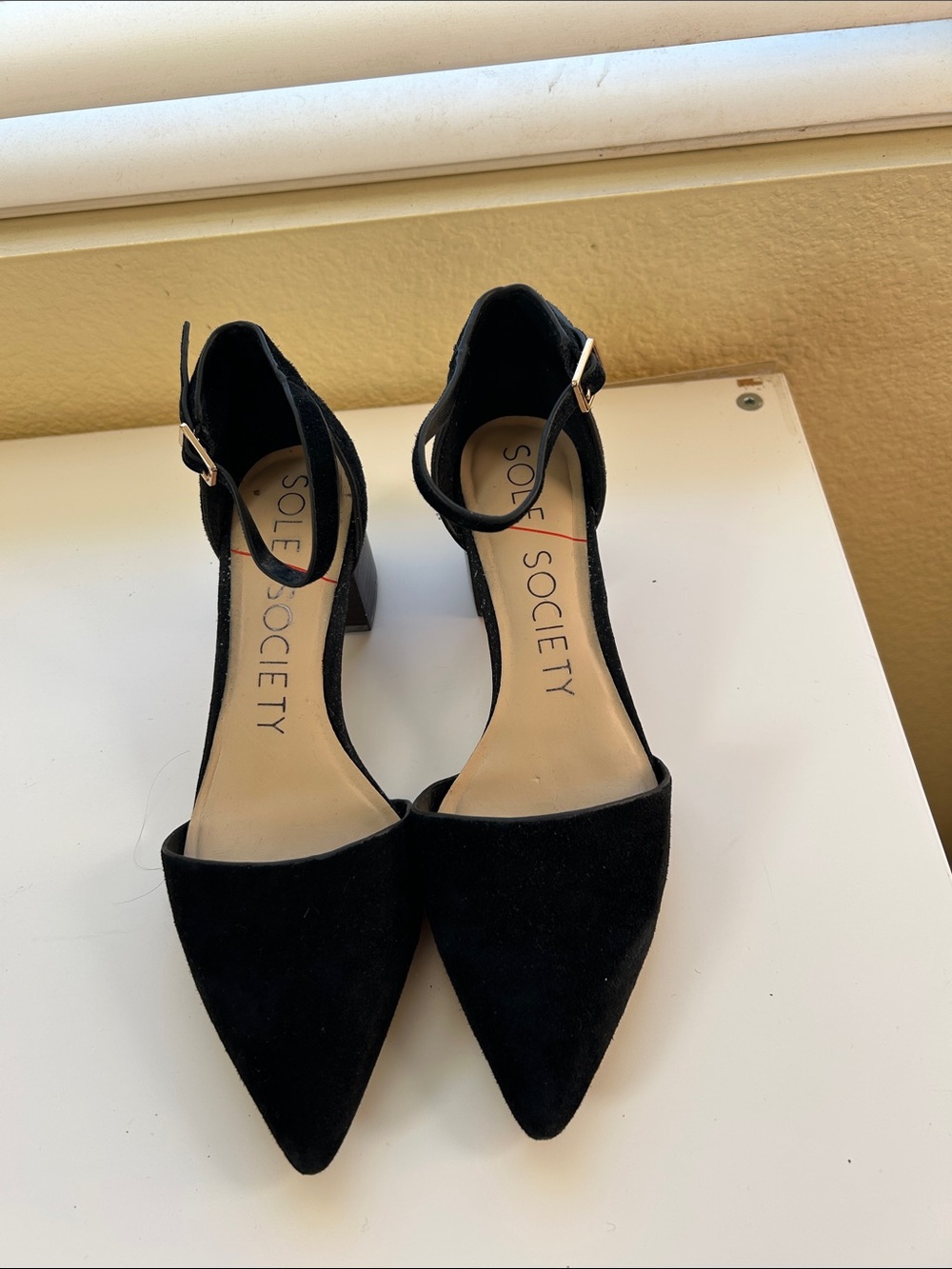 Sole Society Black Pointed Ankle-Strap Block Heels
